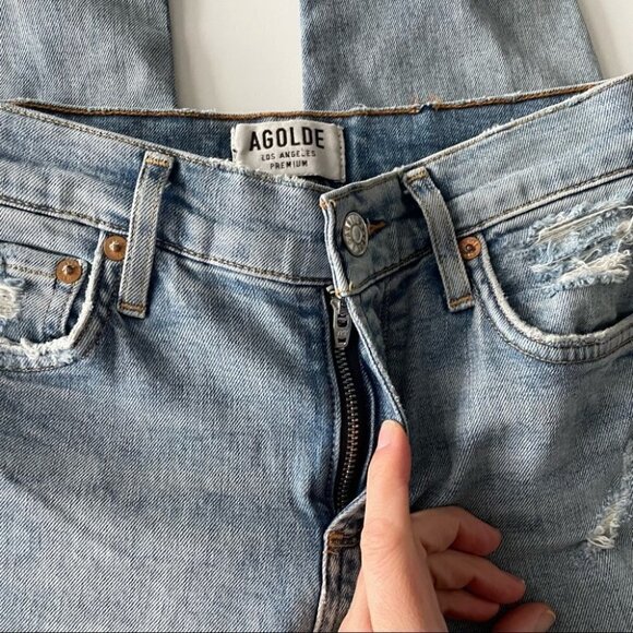 AGOLDE Jeans Womens Sophie Crop Distressed Light Wash 23 - Picture 6 of 7